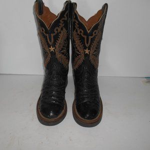 6.5 B Lucchese 2000 Black Full Quill Ostrich Round Toe Crepe Sole Boots Women's
